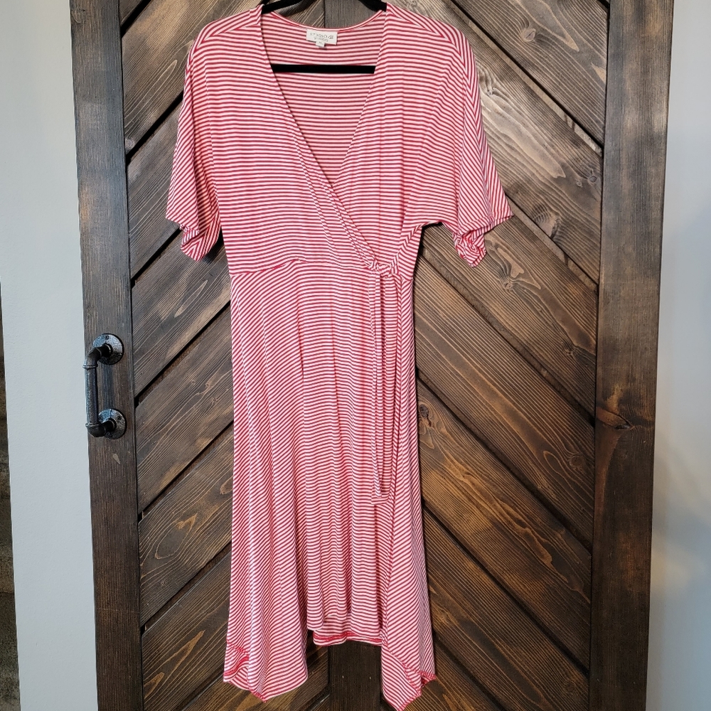 Red Striped Wrap Dress Studio B View 2